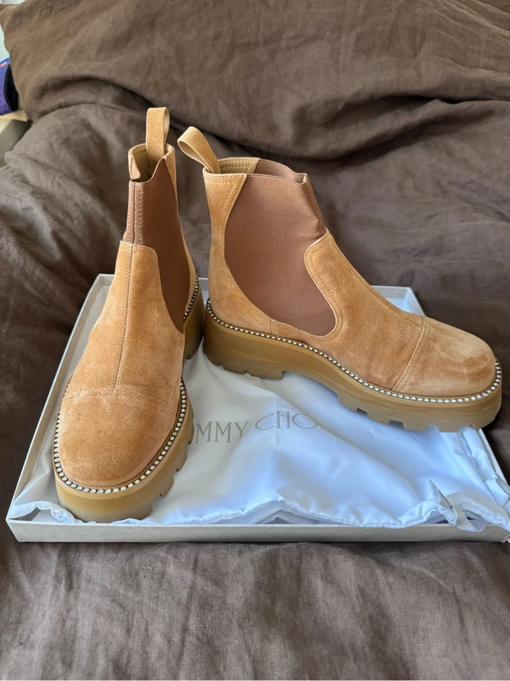Jimmy Choo Clayton Crystal Trim Suede Chelsea Boot